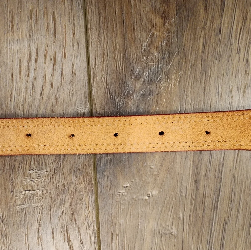 Nocona Red Leather Belt with Silver Aztec Southwestern Design Buckle size 26